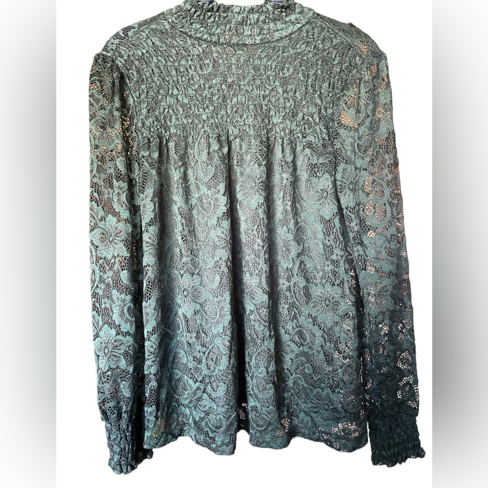 Cable & Gauge Emerald Green Lace Women's Mock Neck Blouse‎ Size XS
